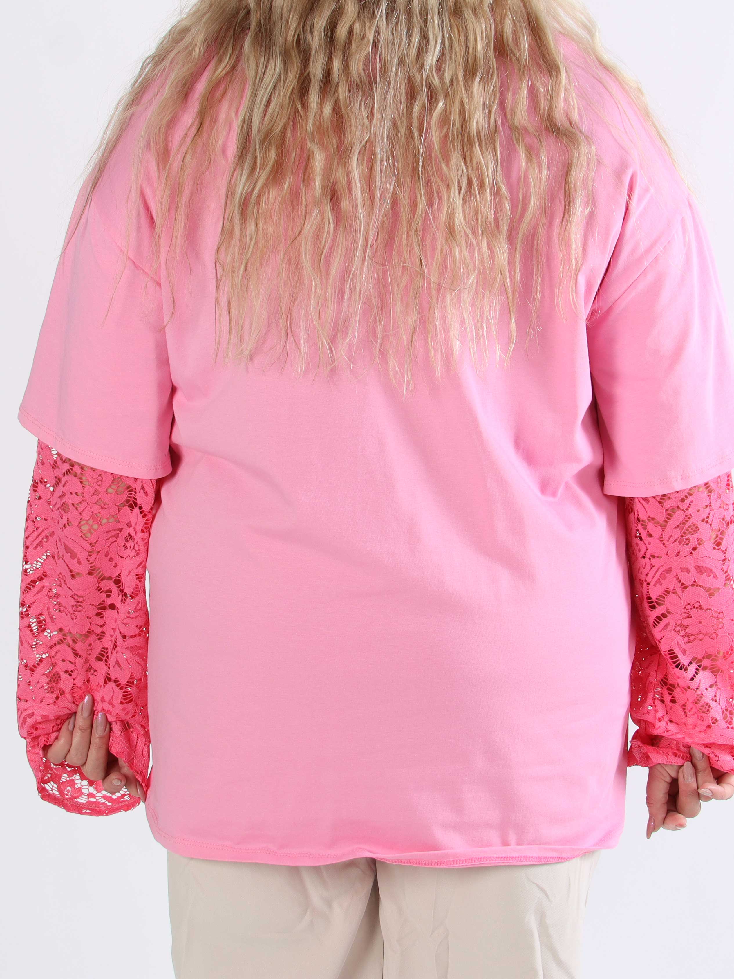 Valerie - T-shirt i bomull med långa ärmar i spets